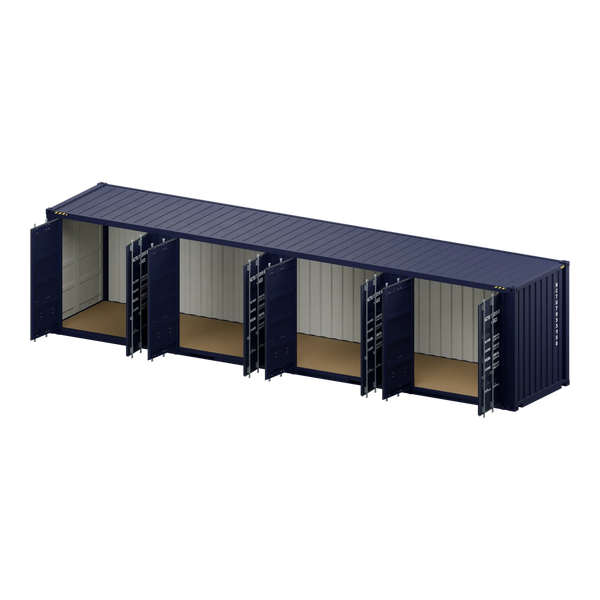 Conteneur 4 portes latérales 40 pieds · High-Cube — bleu neuf — National Conteneur